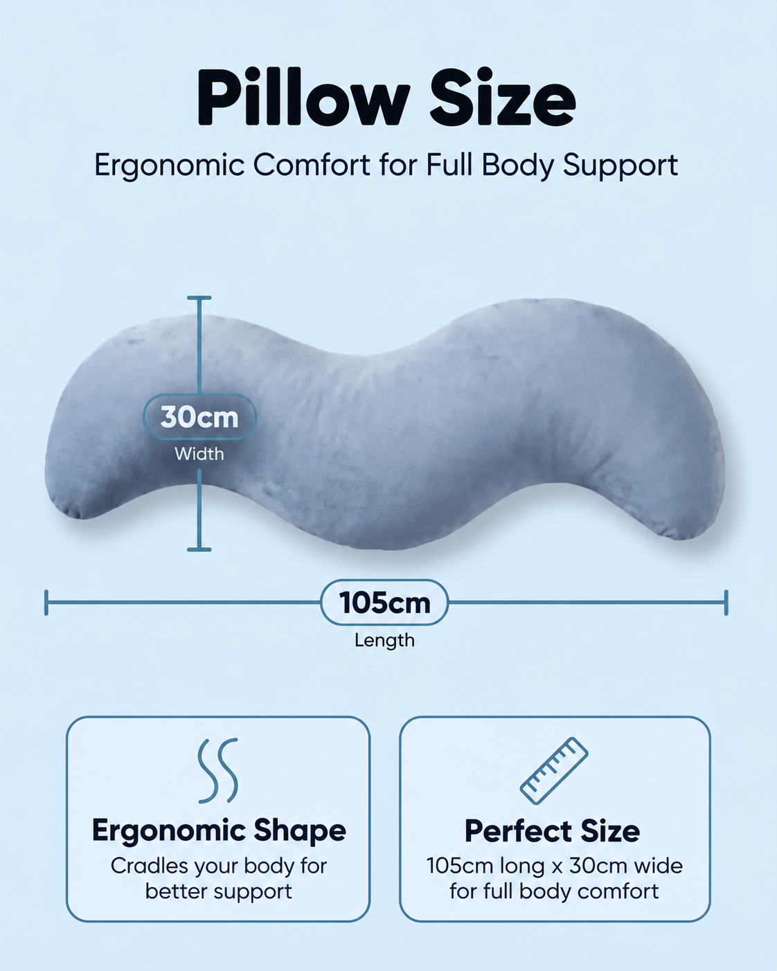Snuggi Body Align pillow 105 cm size and dimensions guide