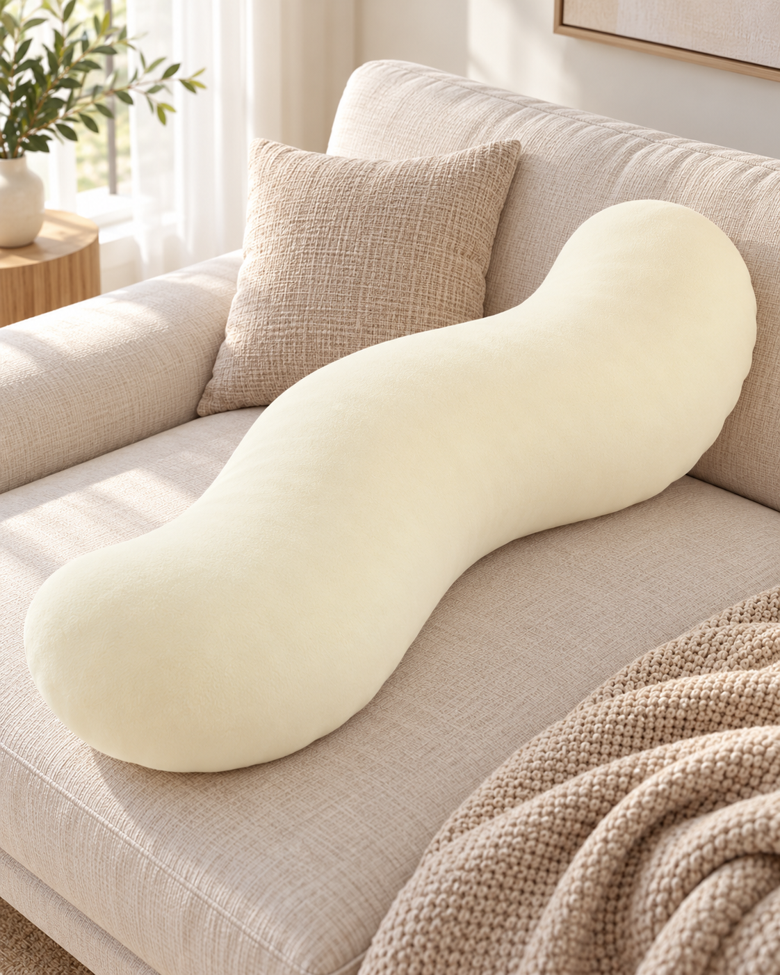 Green Snuggi Body Align full body support pillow on bed
