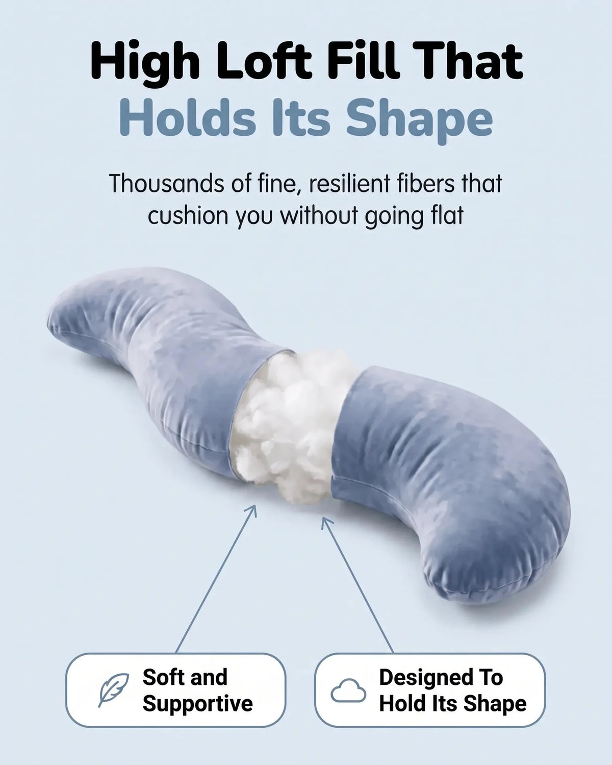 Snuggi high-loft fiber fill designed to maintain pillow shape