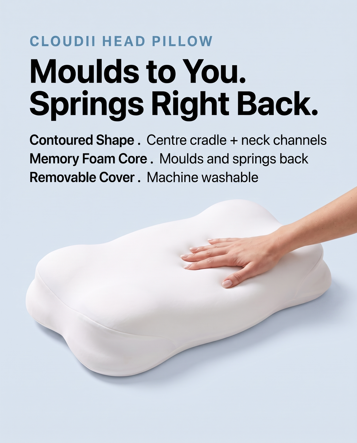 Soft Snuggi body pillow molding to the body for gentle support and comfortable sleep